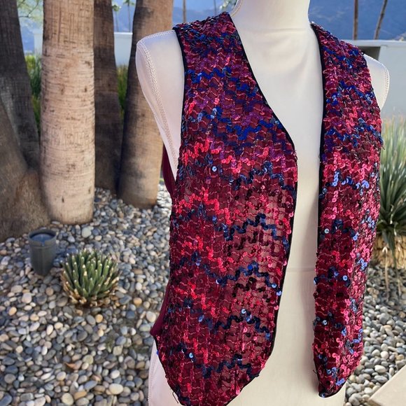 HARRY STYLES COSTUME Jack Bryan Sequin Beaded Suit Jacket Vest Size Pink/Maroon - Picture 6 of 9